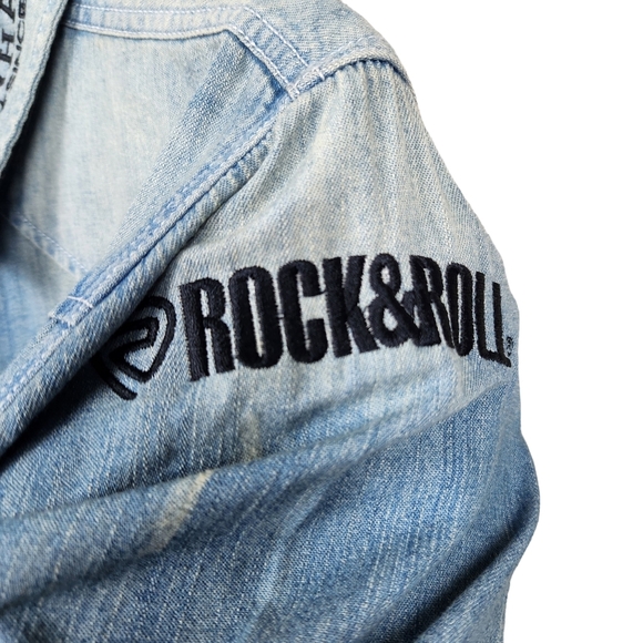 Rock & Roll Cowgirl Panhandle NWT Denim Pearl Snap Western Shirt Women's Medium - Picture 8 of 13